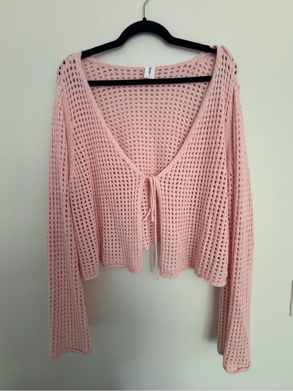 Abound | Woman’s Sz 2X | Light Pink Crochet Tie-Front Women's Sweater - Picture 1 of 3